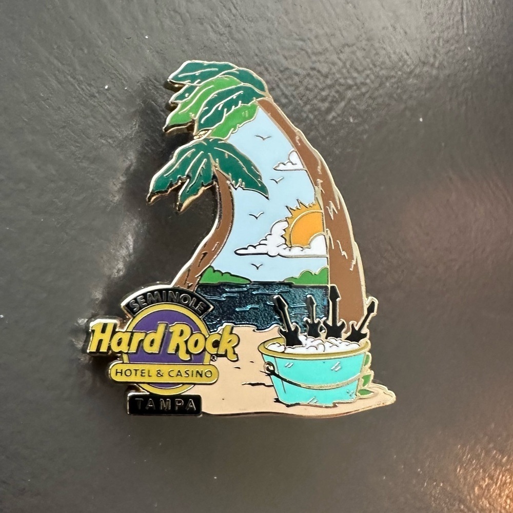 Hard Rock Cafe Seminole Tampa Hotel & Casino Pin Brooch Palm Trees Beer Guitars